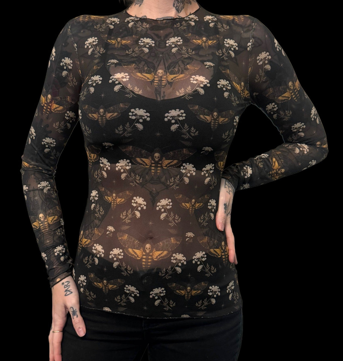 Sheer Mesh Top - Floral Death Moth