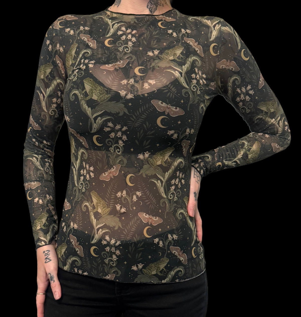 Sheer Mesh Top - Floral Frogs