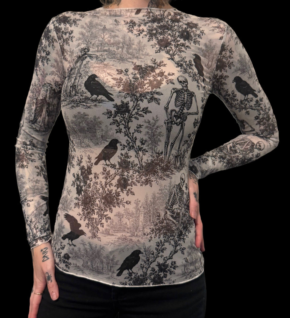 Sheer Mesh Top - Dark Romance Toile de Jouy - B/W