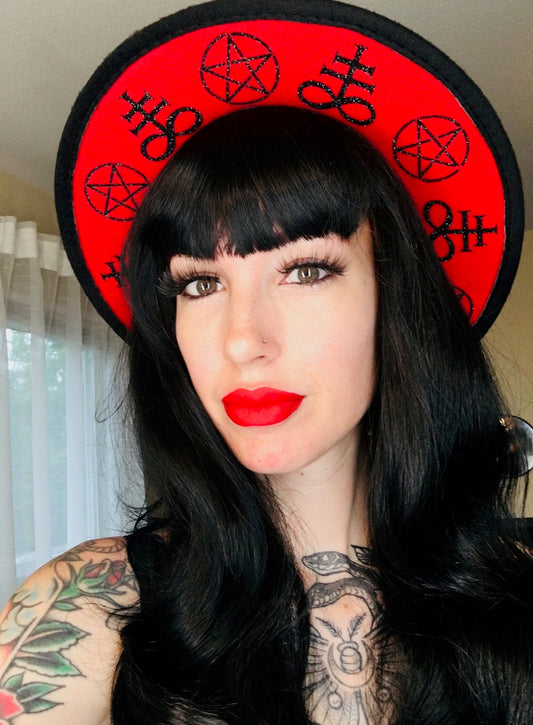 Vegan Felt Hat - "red occult crown"