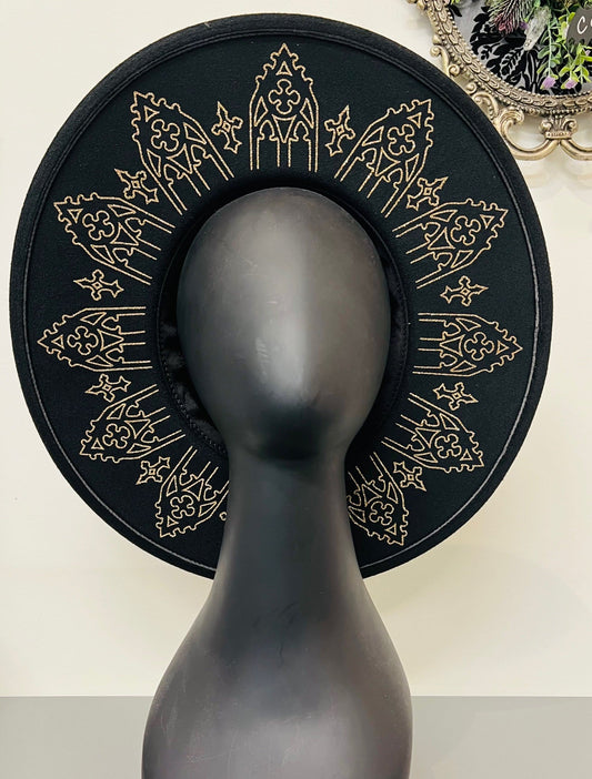 Vegan Felt Wide Brim Hat - XL Brim - Glitter Wrought Iron Crown - WITCHWOOD X WITCHVOID