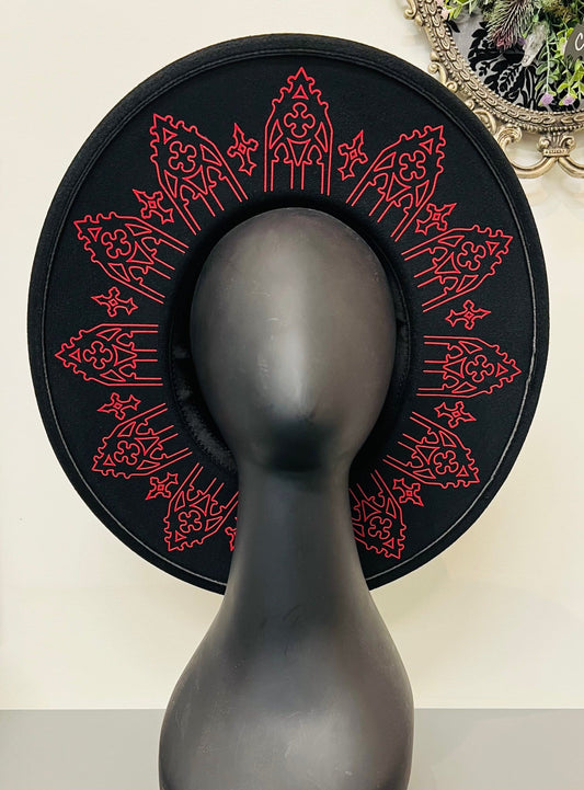 Vegan Felt Wide Brim Hat - XL Brim - Wrought Iron Crown - Red