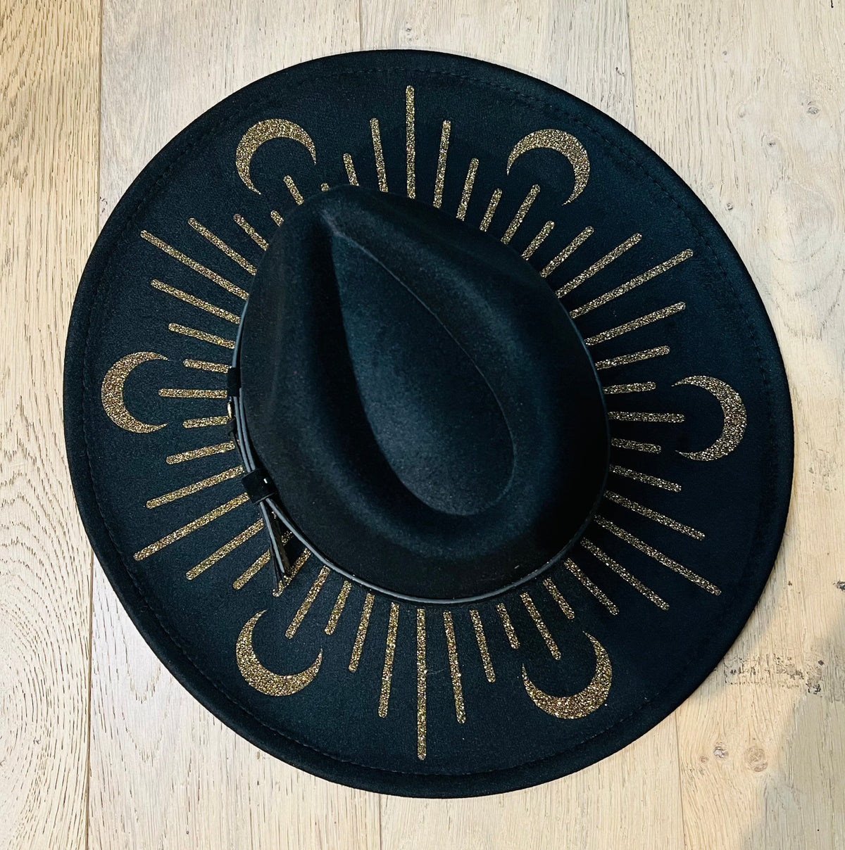 Vegan Felt Hat - XL Brim - Black/Gold Moonburst