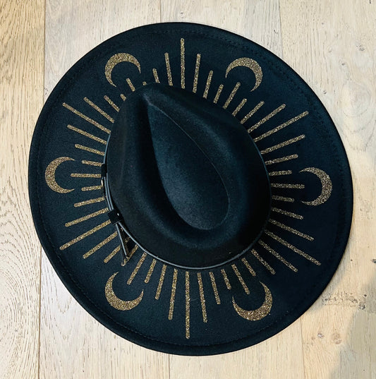 Vegan Felt Hat - XL Brim - Black/Gold Moonburst
