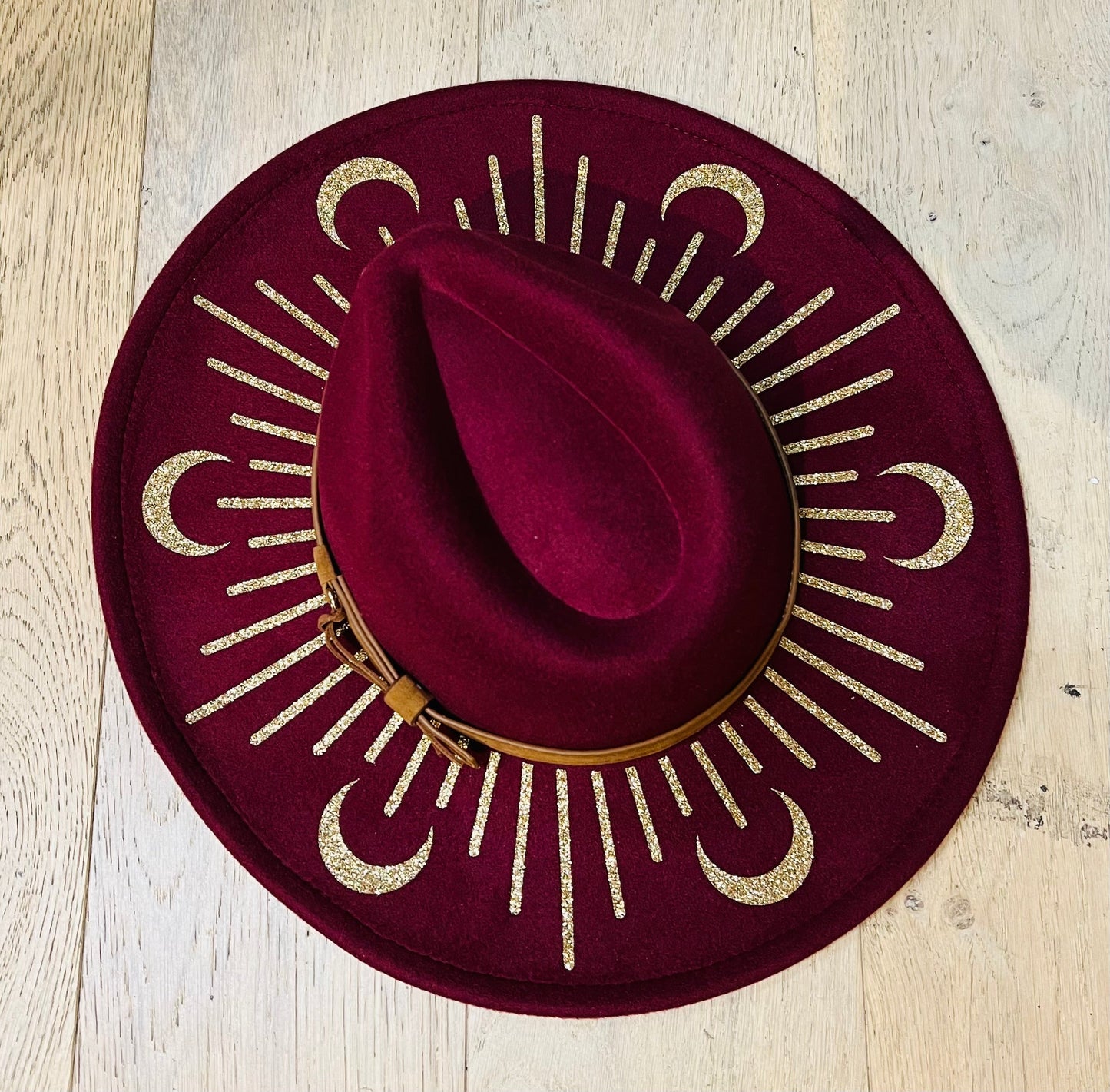 Vegan Felt Wide Brim Hat - XL Brim - Wine Red - Moonburst