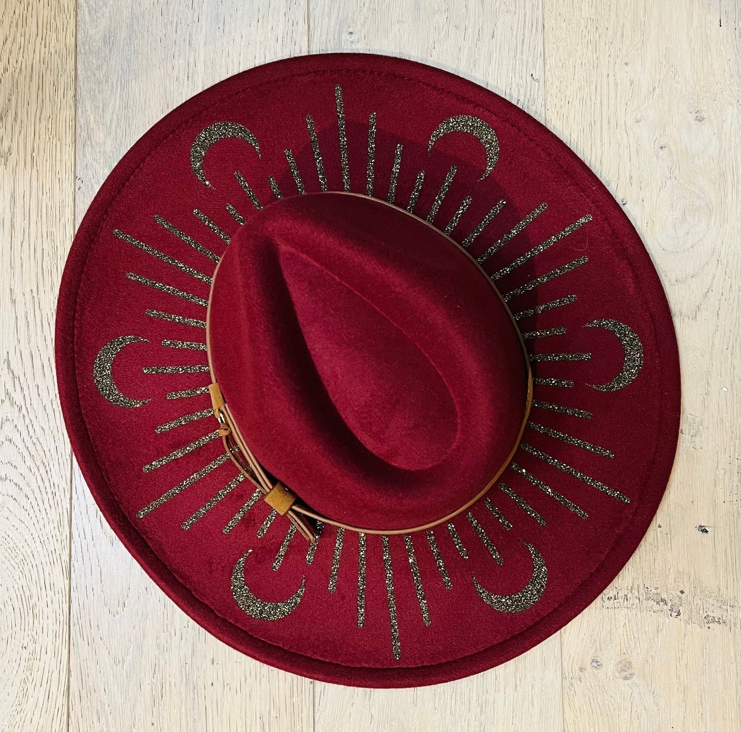 Vegan Felt Wide Brim Hat - XL Brim - Wine Red - Moonburst