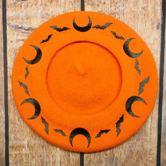 Vegan Beret - Orange Bat Moons
