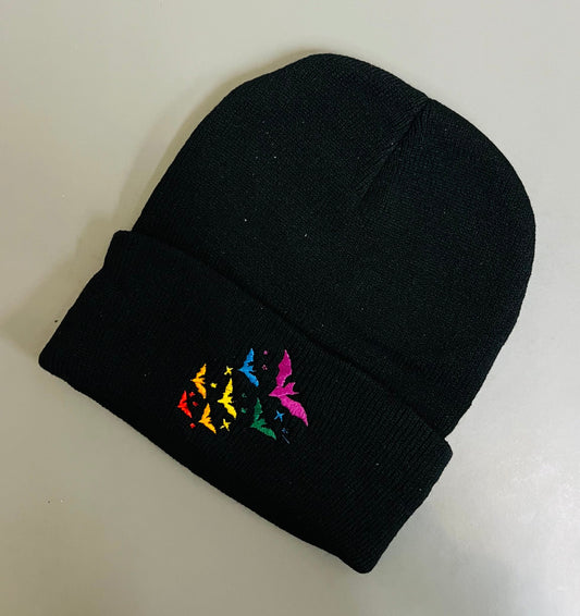 Vegan Beanie - Rainbow Bats - READY TO SHIP