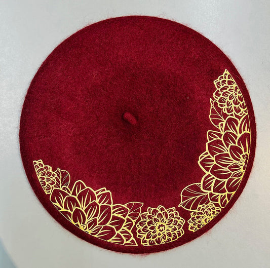 Vegan Beret - Burgundy - Dahlia Outline