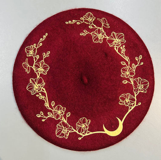 Vegan Beret - Burgundy - Orchids