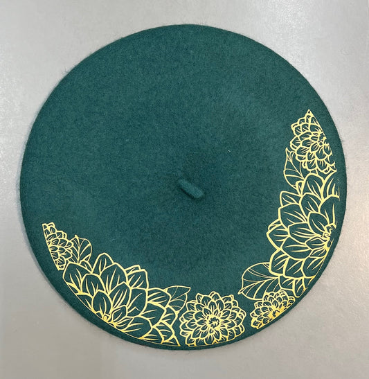 Vegan Beret - Emerald - Dahlia Outline