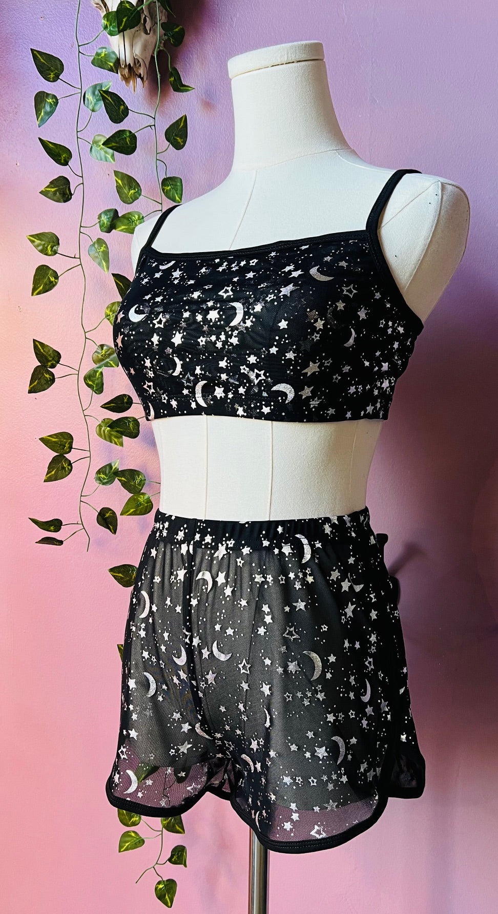 The Sinister Set - MOON & STAR - Sheer Metallic Moon & Star Bra & Shorts Set - PRE-ORDER