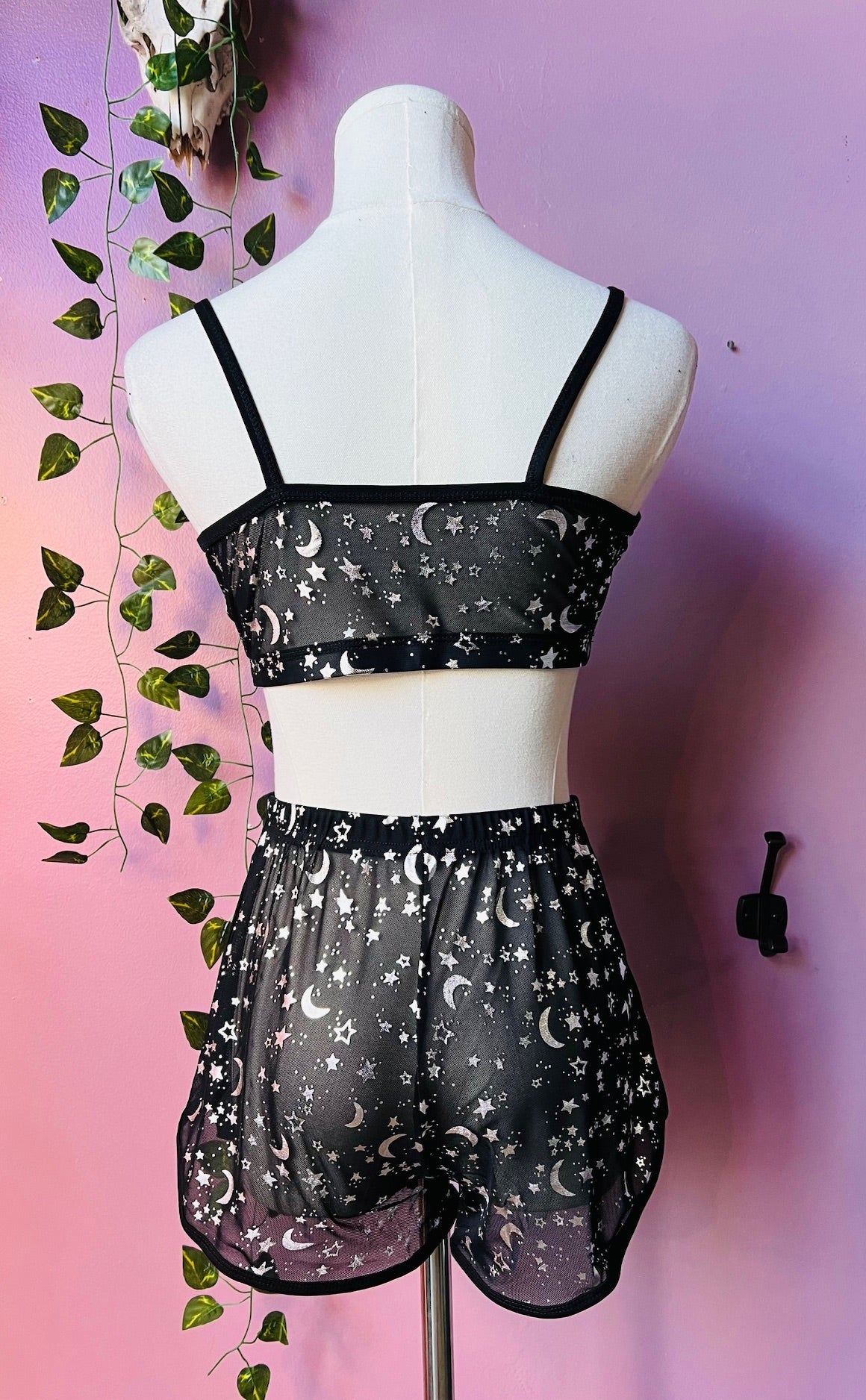 The Sinister Set - MOON & STAR - Sheer Metallic Moon & Star Bra & Shorts Set - PRE-ORDER