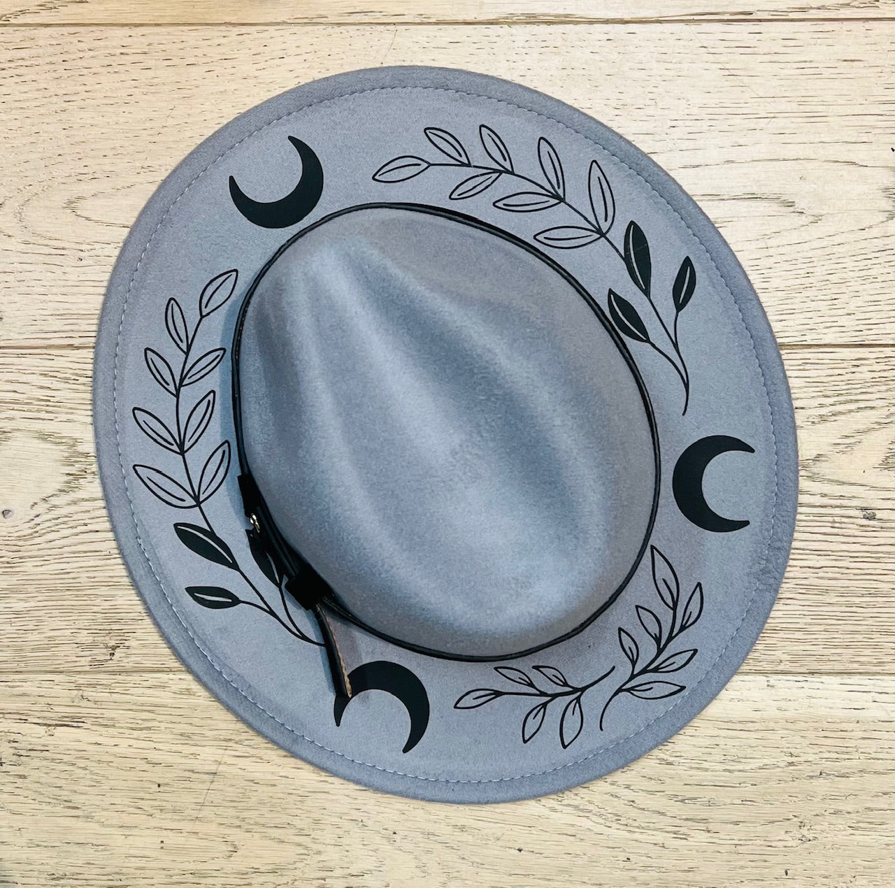 Vegan Felt Wide Brim Hat - Grey - Black Fern Moon
