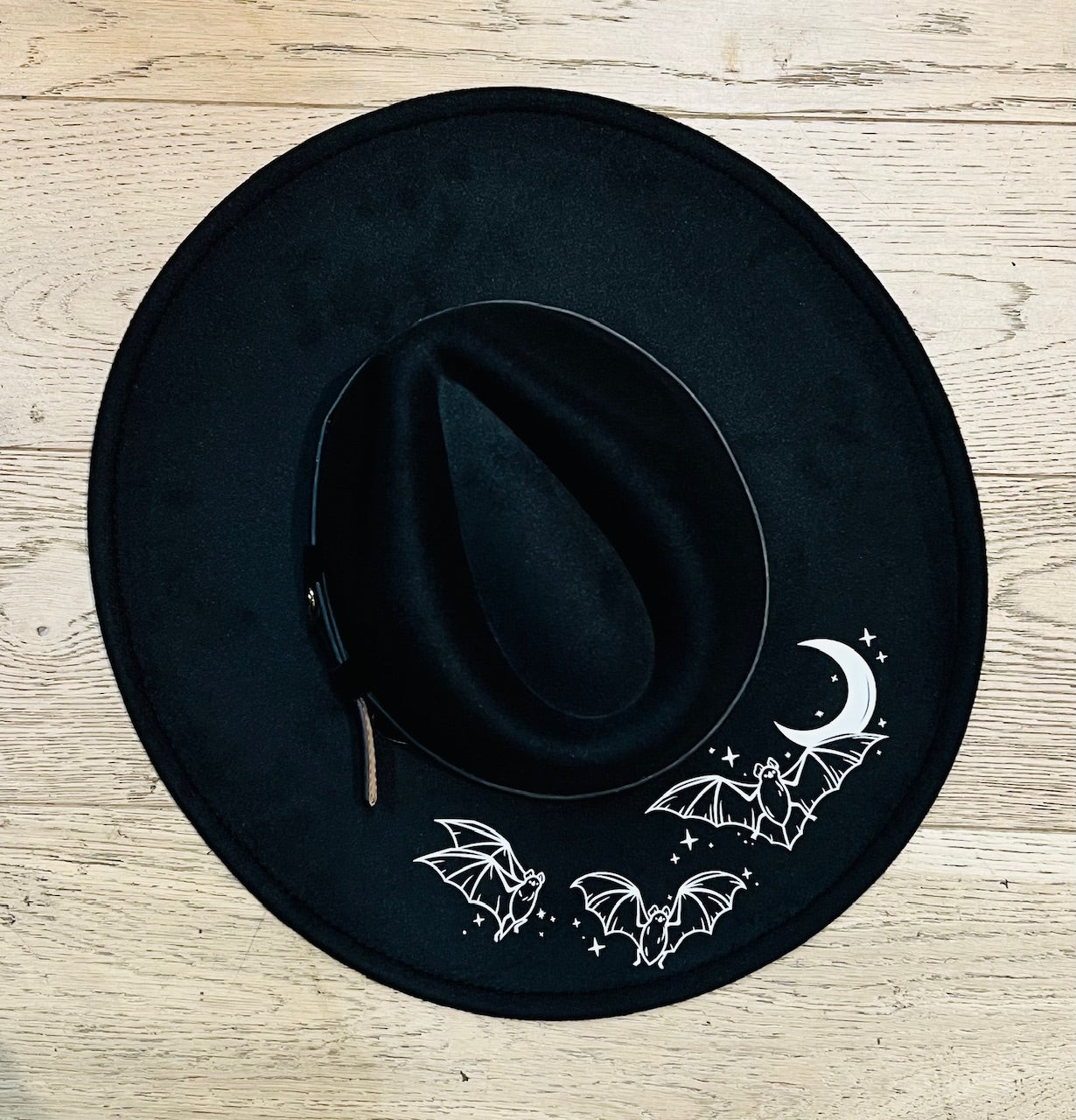 Vegan Felt Wide Brim Hat - XL Brim - Batty Moon