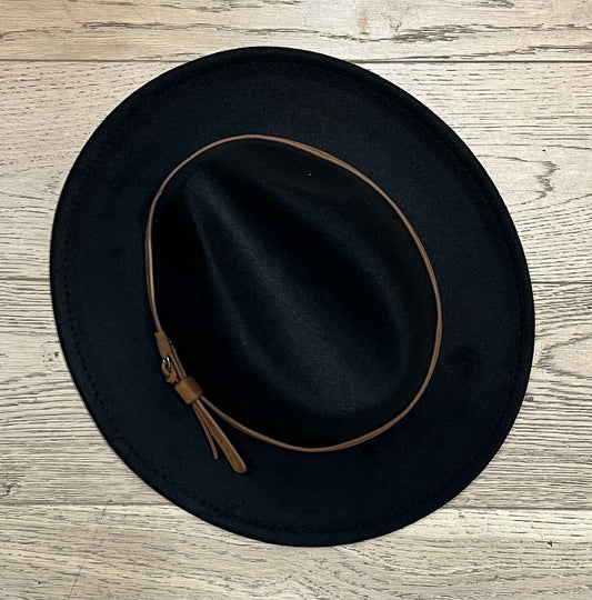 Vegan Felt Wide Brim Hat - Black - Plain - READY TO SHIP