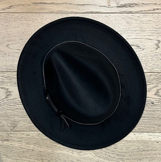 Vegan Felt Wide Brim Hat - Black - Plain - READY TO SHIP