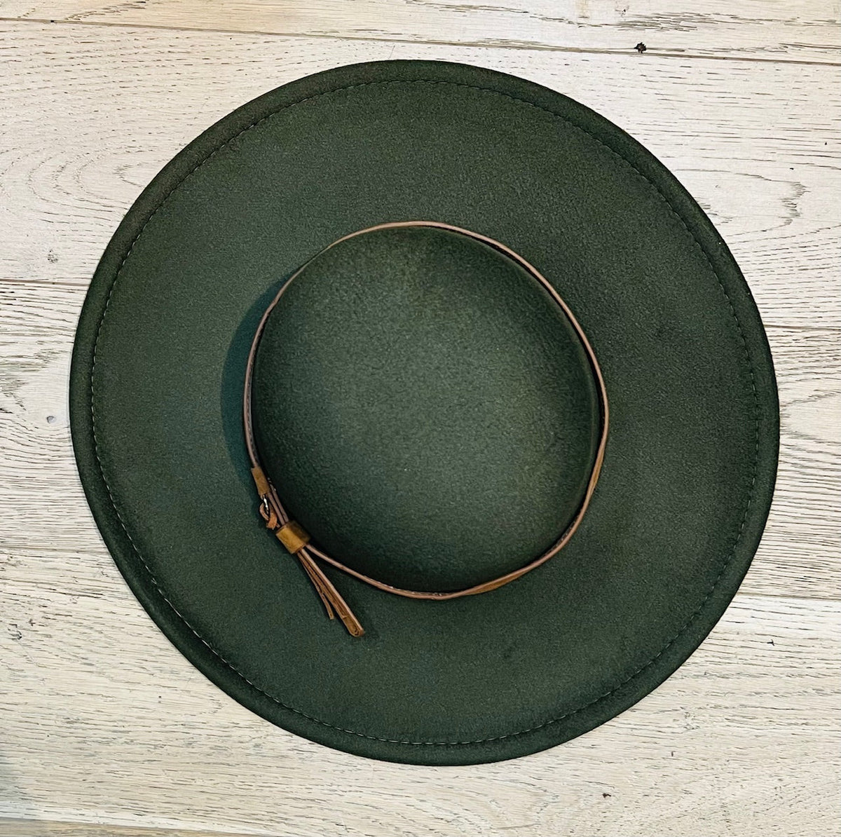 Vegan Felt Wide Brim Hat - Flat Top XL Brim - Olive -Plain - READY TO SHIP