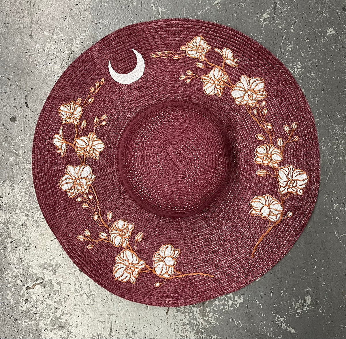 Floppy Sun Hat - XL Brim - Burgundy Orchids - Dark