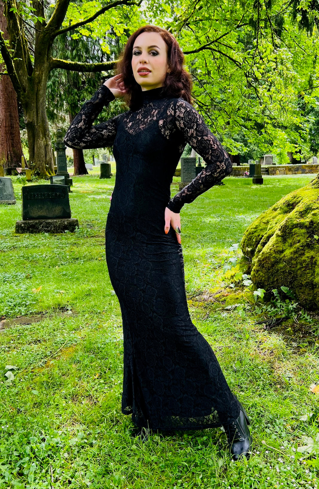 Persephone - Deadly Sheer Floral Lace Maxi dress - READY TO SHIP