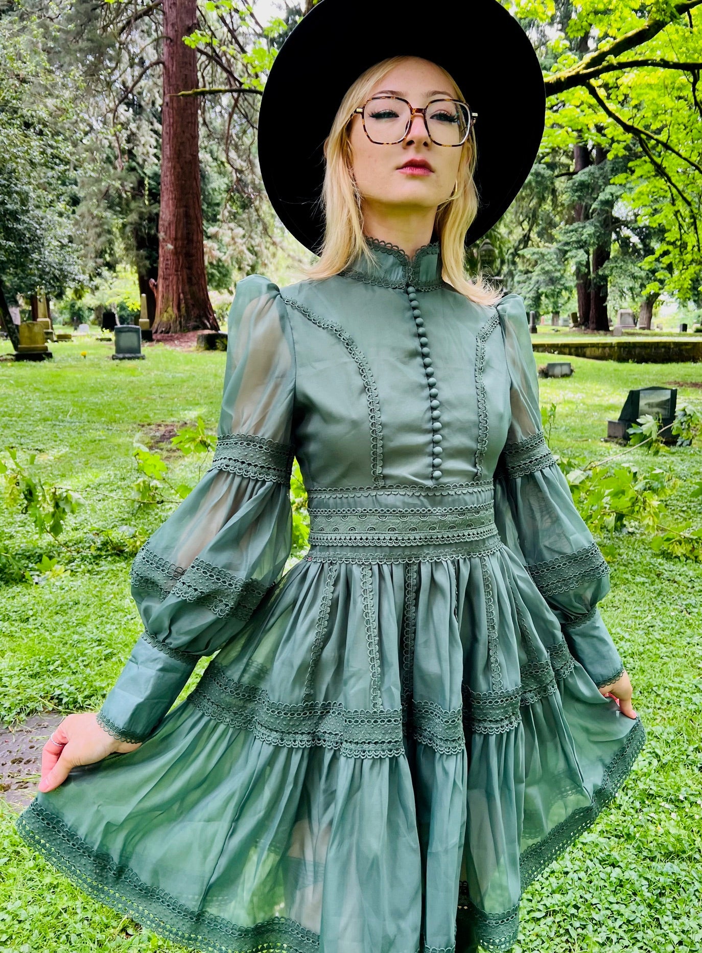 Morgana - Romantic Victorian Inspired Party Dress - SAGE - READY to SHIP