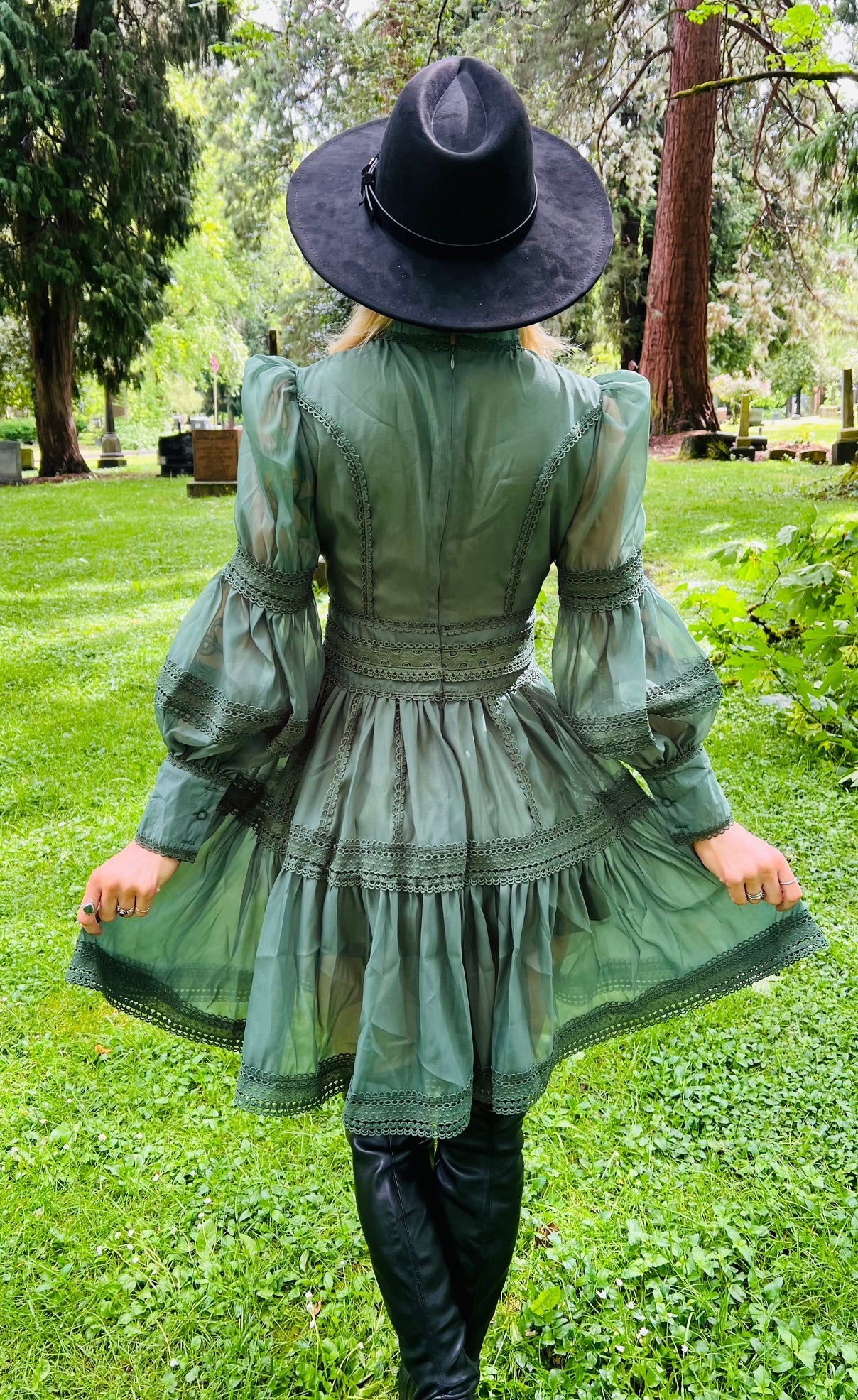 Morgana - Romantic Victorian Inspired Party Dress - SAGE - READY to SHIP