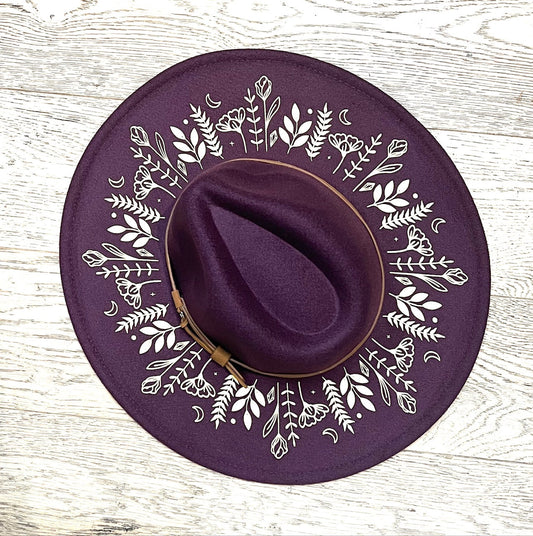 Vegan Felt Wide Brim Hat - XL Brim - PLUM - Botanicals