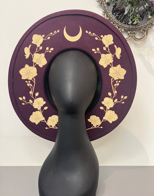 Vegan Felt Wide Brim Hat - XL Brim - PLUM - Orchids
