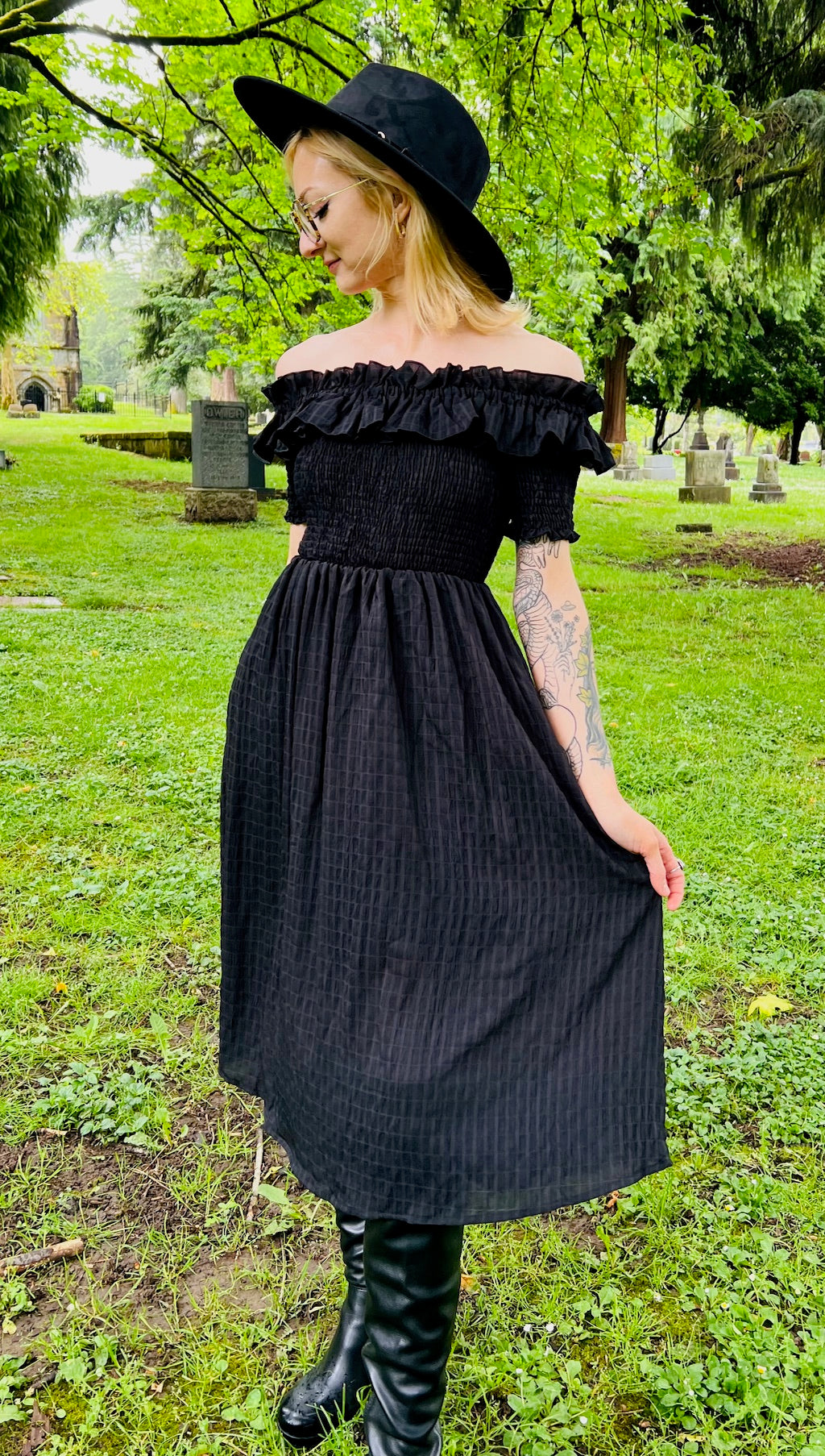 Hilda - Dark Plaid Cottage Dress - READY TO SHIP