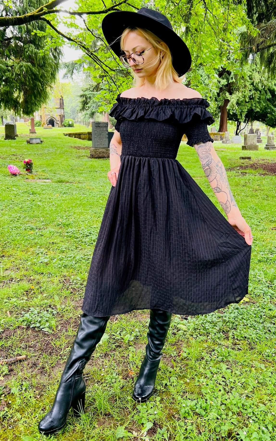 Hilda - Dark Plaid Cottage Dress - READY TO SHIP