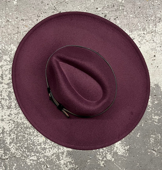 Vegan Felt Wide Brim Hat - XL Brim - PLUM - Plain