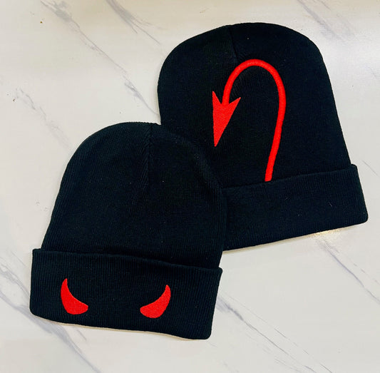 Vegan Beanie - Devil Horn and Tail - READY TO SHIP