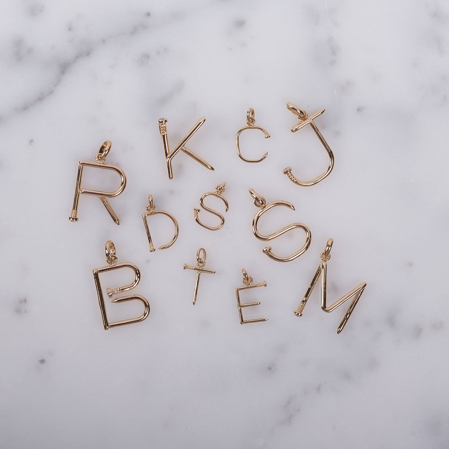 14k Gold Large Initial Nail Pendant
