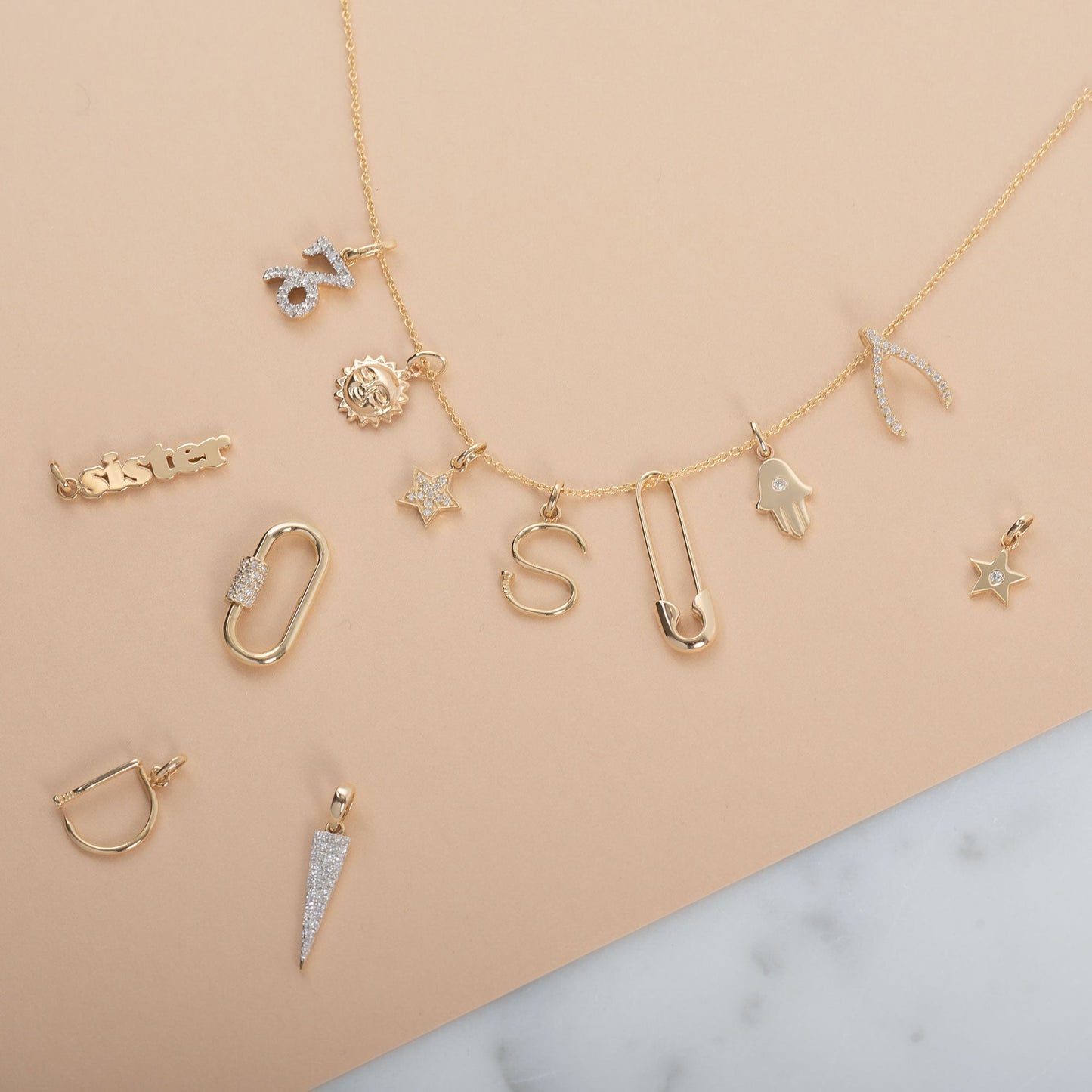 14k Gold Large Initial Nail Pendant