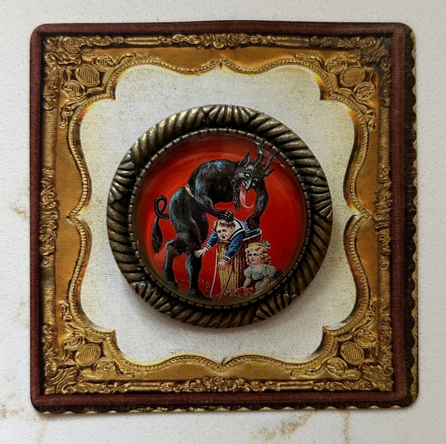 Vintage Cameo Style Krampus Brooch