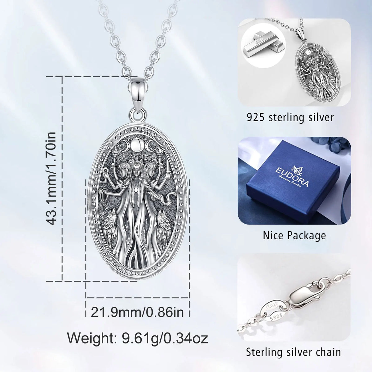 Triple Moon Goddess Sterling Silver Necklace