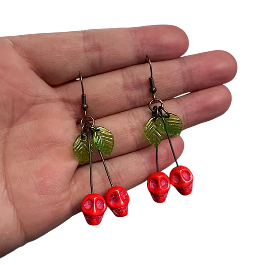 Blood Cherry Skull Earrings