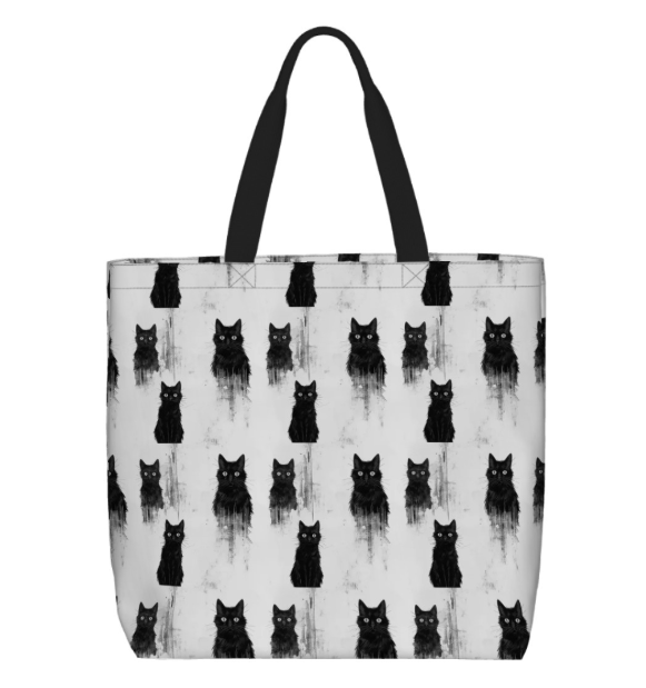 Printed Beach Bag / XL Tote Bag -  Black Cats