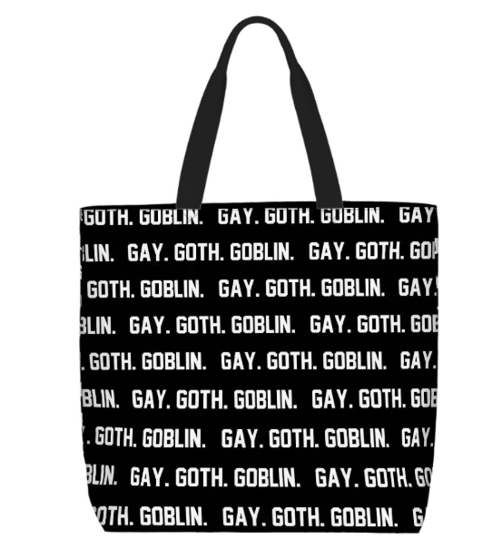 Printed Beach Bag / XL Tote Bag -  Gay. Goth. Goblin.