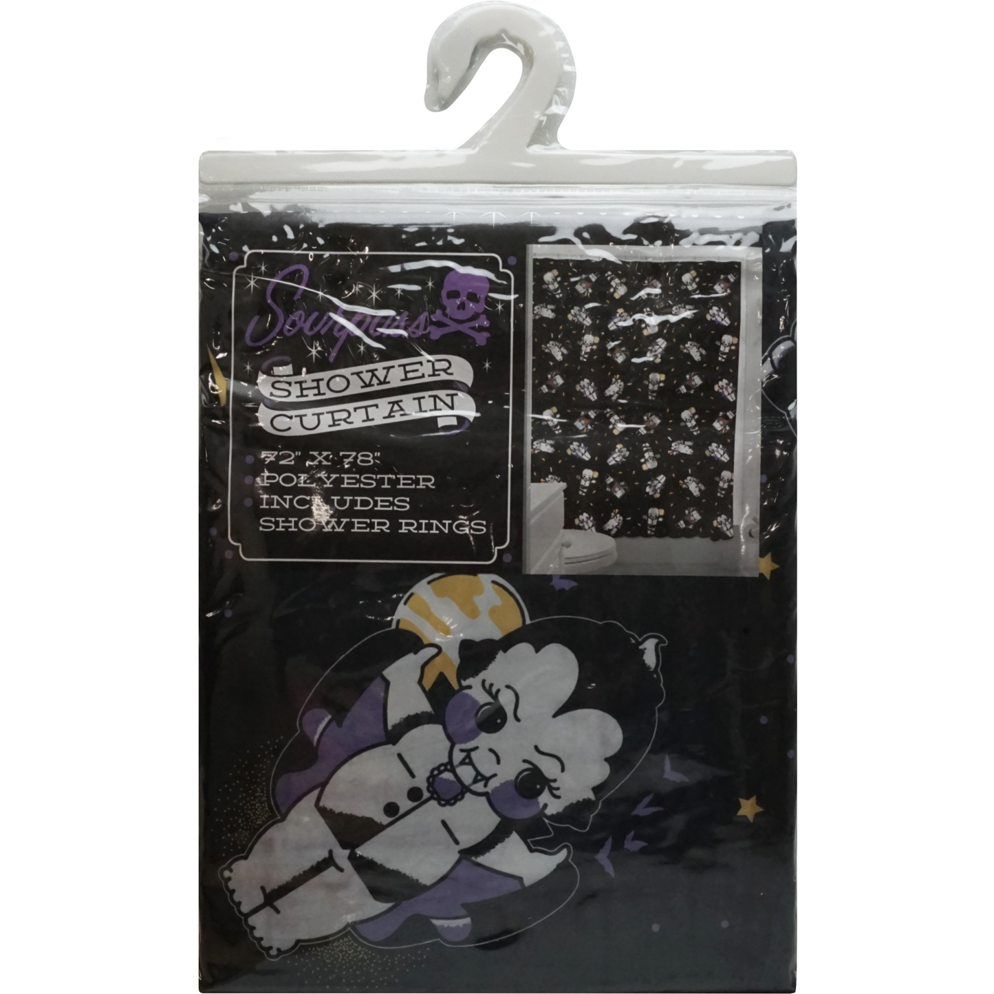 Sourpuss Kewpie Monsters Shower Curtain | Frankenstein Dracula Werewolf Polyester Bathroom Decor