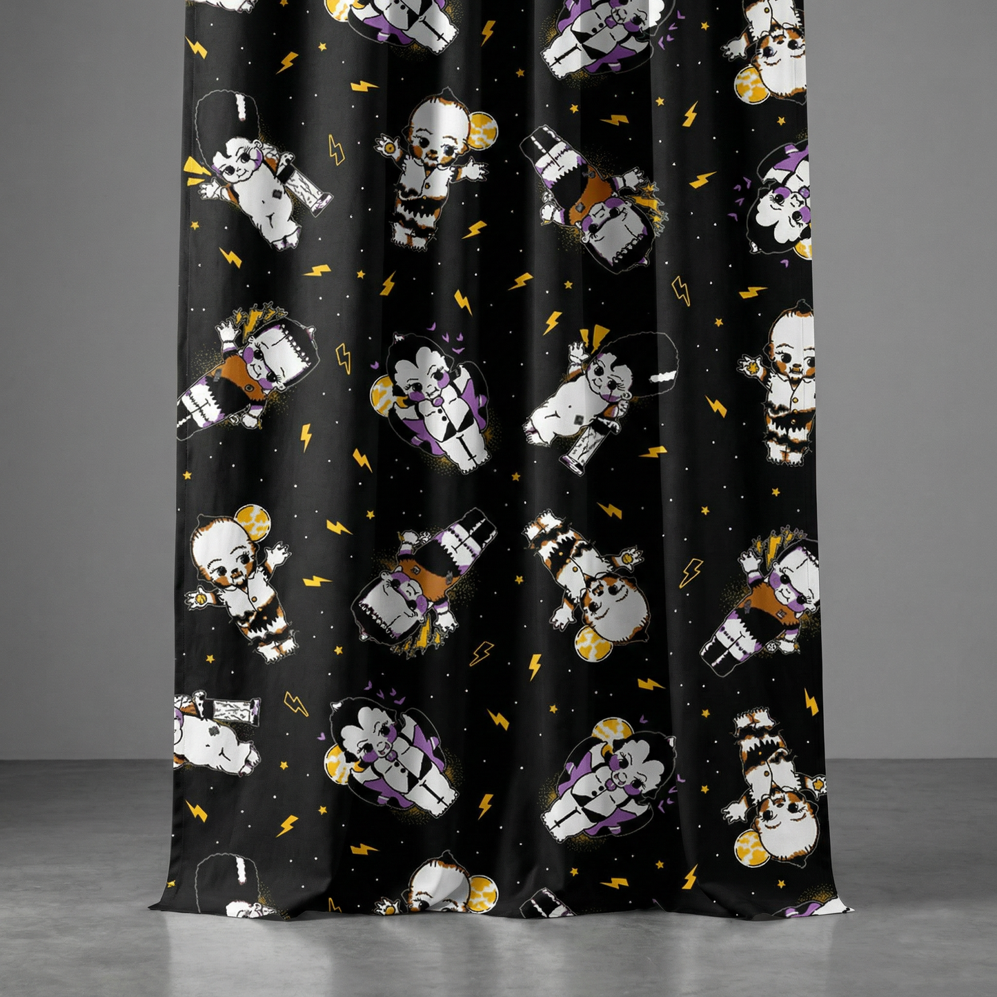 Sourpuss Kewpie Monsters Shower Curtain | Frankenstein Dracula Werewolf Polyester Bathroom Decor