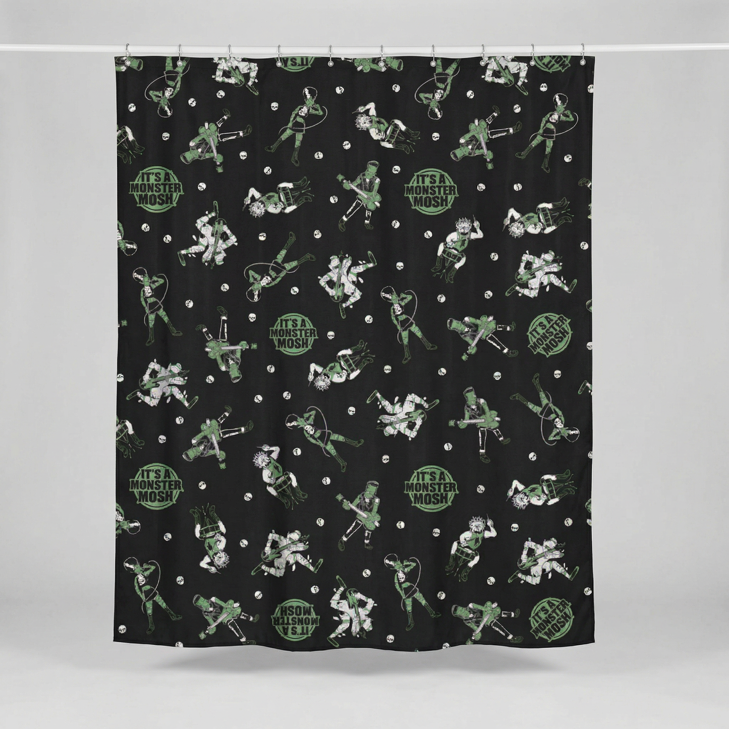 Sourpuss Monster Mosh Shower Curtain | Frankenstein Mummy Werewolf Polyester Bathroom Decor