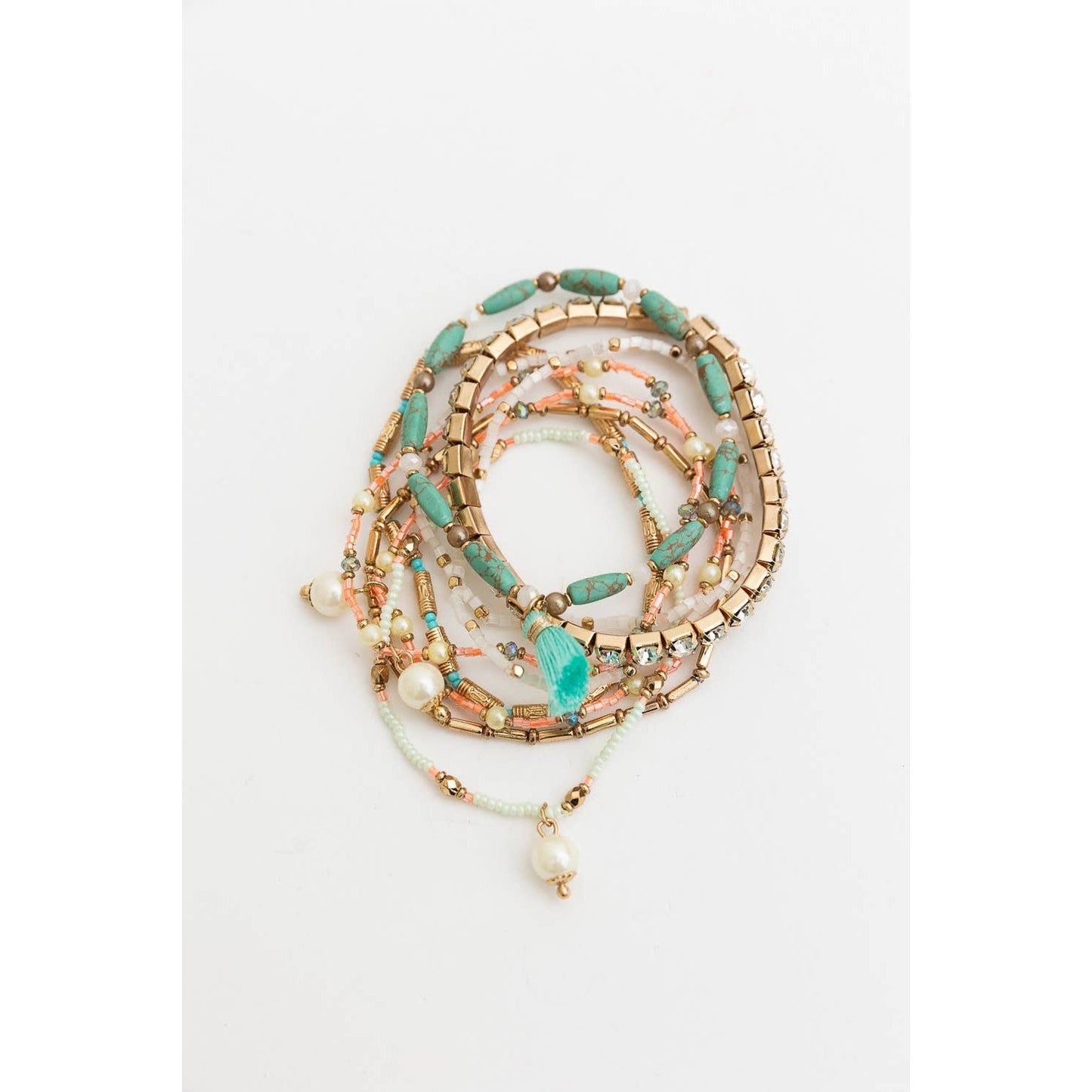 Sweet Pastel Studded Beads Stack of 9 Layering Bracelets | Beads and Studs Bohemian Inspired Jewelry