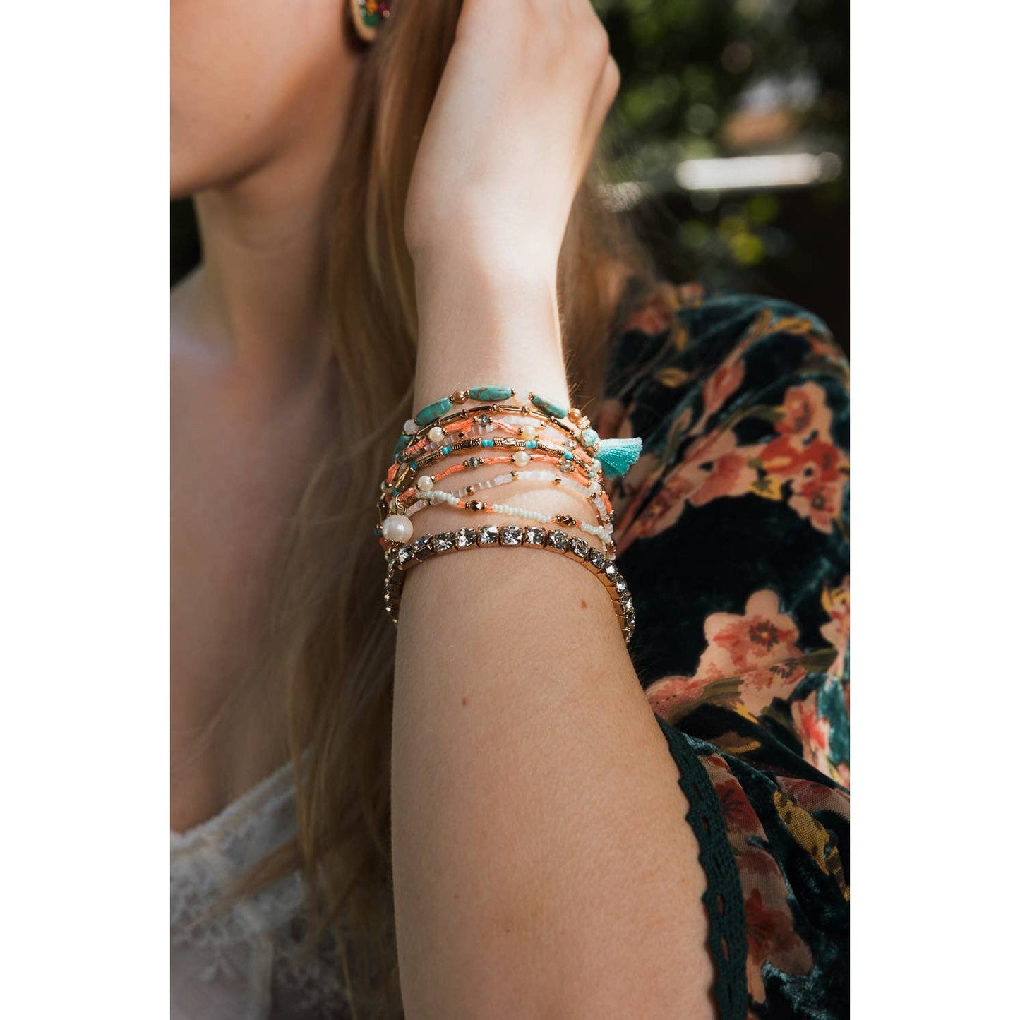 Sweet Pastel Studded Beads Stack of 9 Layering Bracelets | Beads and Studs Bohemian Inspired Jewelry