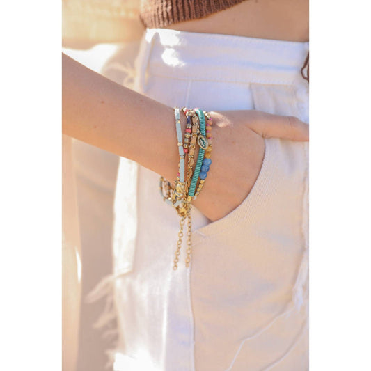 Teal Multi Suede Stack of 5 Bracelets | Boho Layering Jewelry