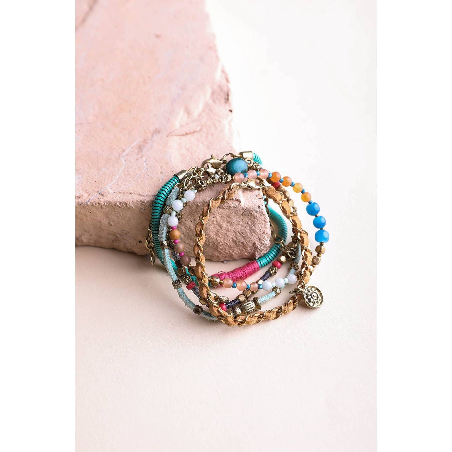 Teal Multi Suede Stack of 5 Bracelets | Boho Layering Jewelry