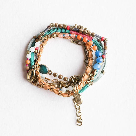 Teal Multi Suede Stack of 5 Bracelets | Boho Layering Jewelry