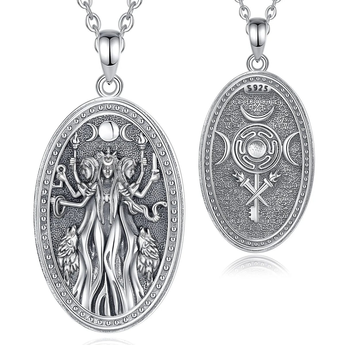 Triple Moon Goddess Sterling Silver Necklace
