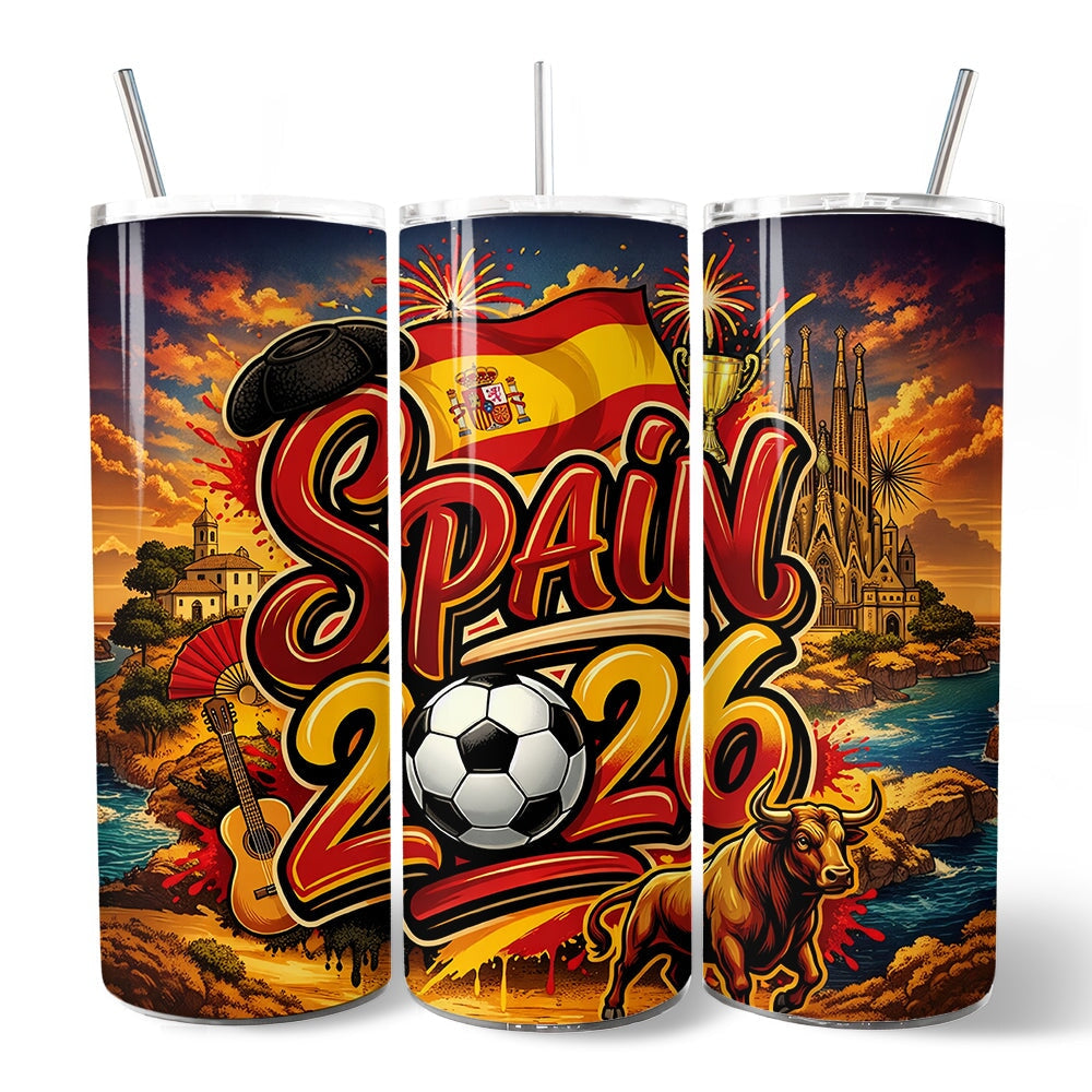 Spain 2026 Soccer Cup Global Championship 20oz Tumbler With Lid and Stainless Steel Straw, Fans Football Gift Cup