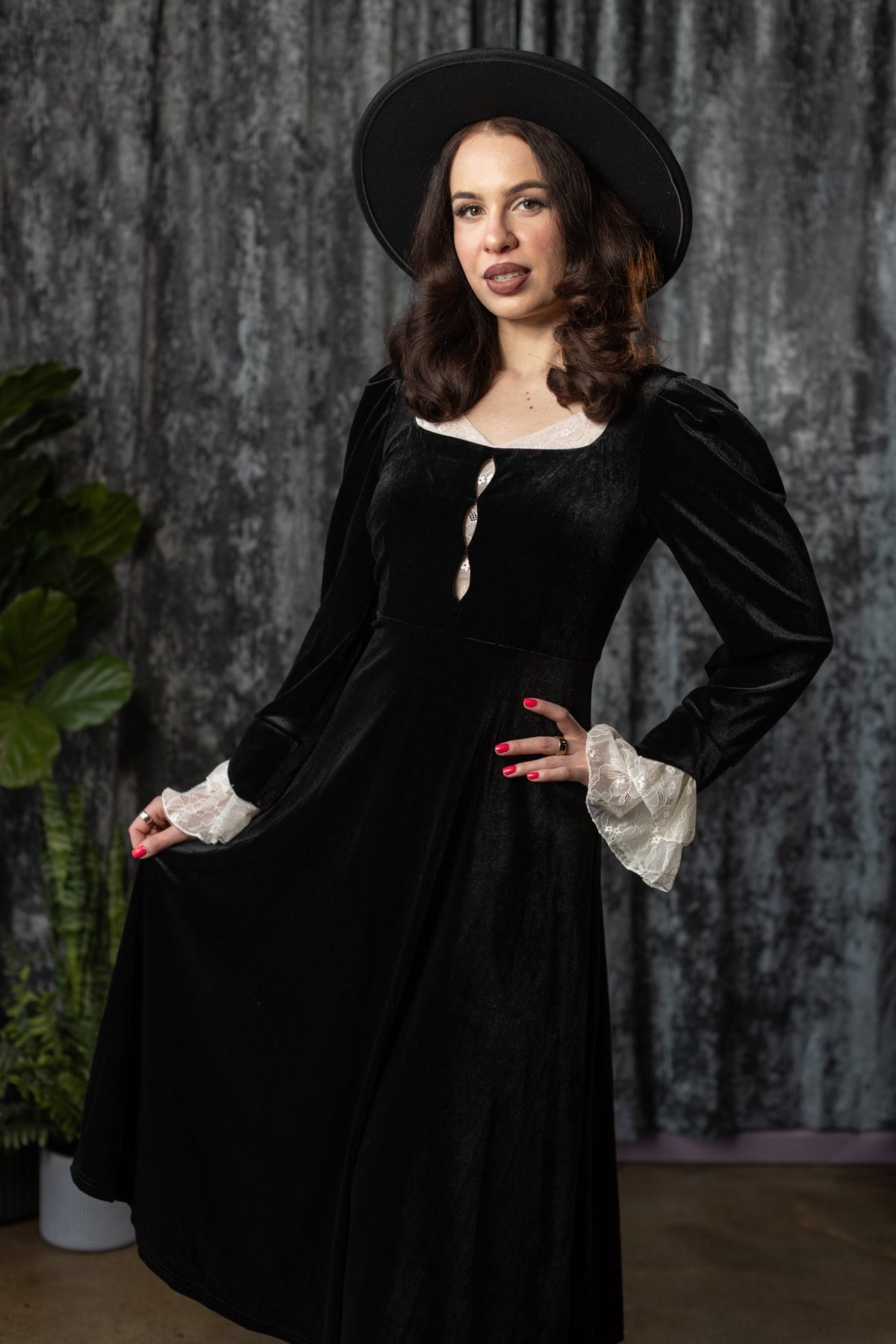 CORA - Velvet mourning midi dress - READY TO SHIP